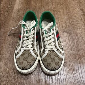 Gucci Brown Sneakers with Green and Red Accents